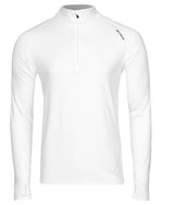 Hot Chillys Men Micro Elite Chamois Zone Zip-T Midweight Base Layer in action, showcasing its ergonomic fit and technical features.