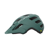 Giro Verce MIPS Women's Mountain Bike Helmet in a trail setting Matte Grey Green Left