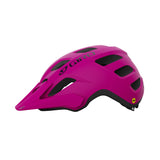 Giro Verce MIPS Women's Mountain Bike Helmet in a trail setting Pink Street Left