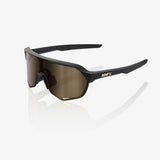 100% S2 Unisex Bike Sunglasses Matte Black - Soft Gold Mirror Lens