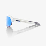 100% S2 Unisex Bike Sunglasses Matte White - HiPER Blue Mirror Lens