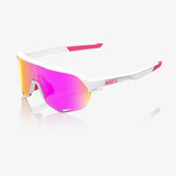 100% S2 Unisex Bike Sunglasses Matte White/Pink - HiPER Vital Pink Mirror Lens