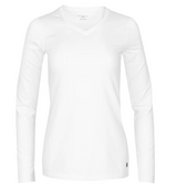 Image of SnowAngel Doeskin V-Neck Crew Midweight Hourglass Fit Women Base Layer showcasing luxurious softness, lightweight design, and modern look for activewear. White