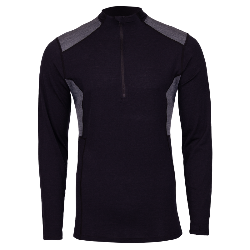 Hot Chillys Men Clima-Wool Merino Zip-T - Front view, showcasing merino wool blend and zip closure