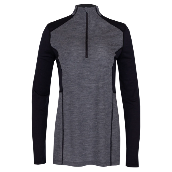 Hot Chillys Women Clima-Wool Merino Zip-T Black Grey HEATHER