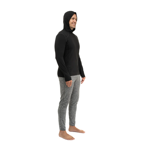 Hot Chillys Men Clima-Tek Hoodie Midweight Relaxed Fit Base Layer Black