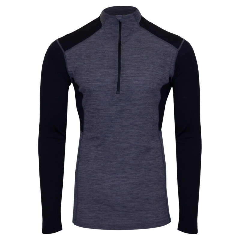 Hot Chillys Men Clima-Wool Merino Zip-T - Front view, showcasing merino wool blend and zip closure
