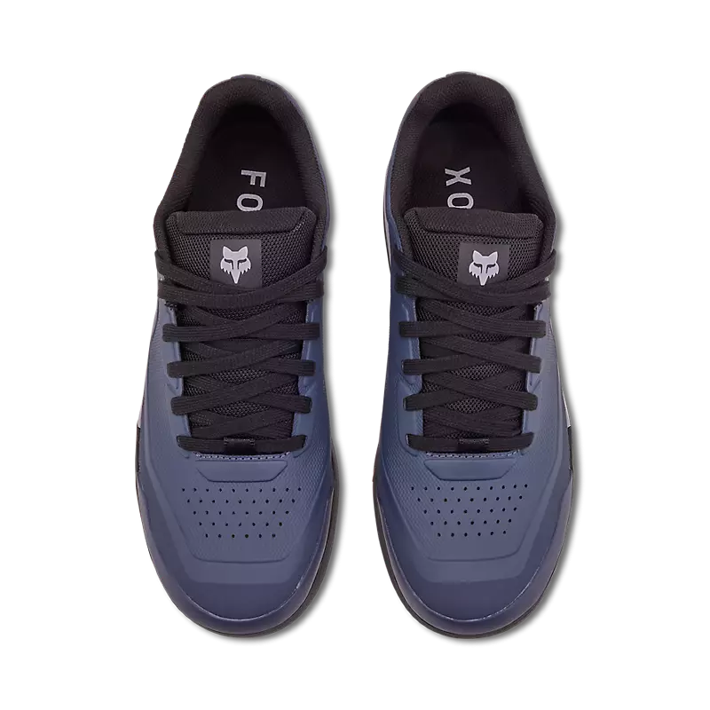 Fox Racing Union Flat Unisex Adult Mountain Bike Shoes on a mountain bike trail. Navy Blue 4