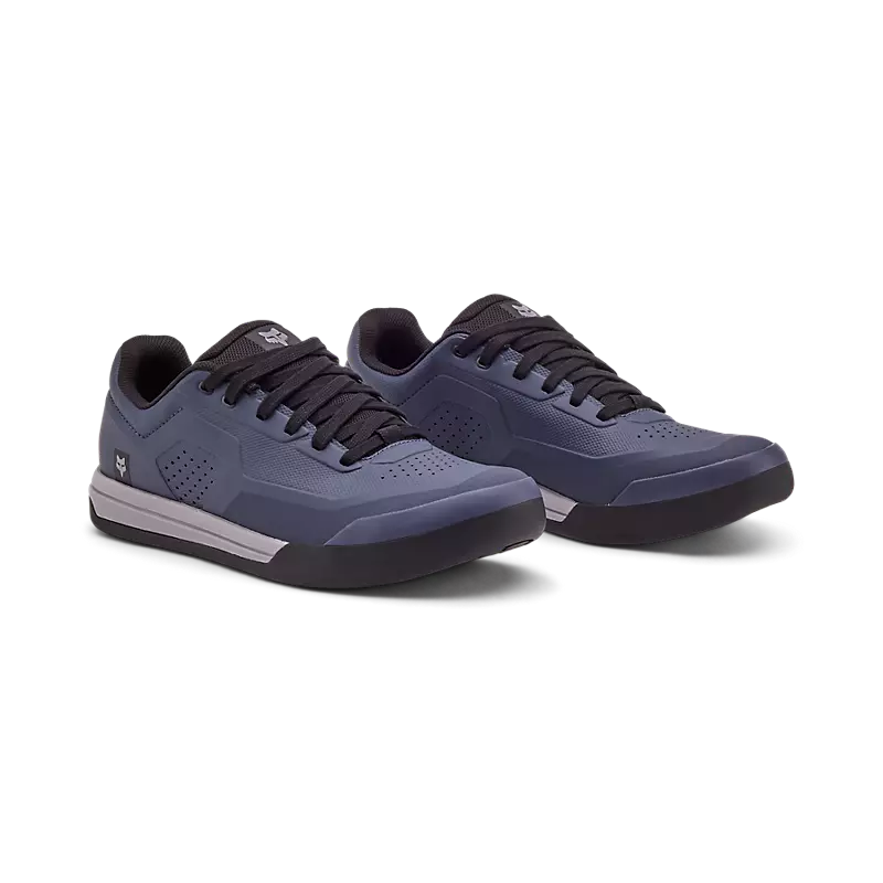 Fox Racing Union Flat Unisex Adult Mountain Bike Shoes on a mountain bike trail. Navy Blue 6