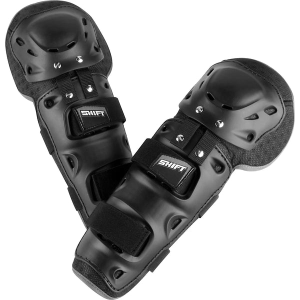 Black knee and shin guards with 'Shift' branding on a white background