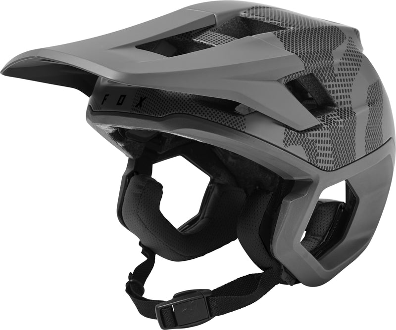 Fox Racing Dropframe Pro Camo Unisex MTB Helmet grey Camo Left Hero