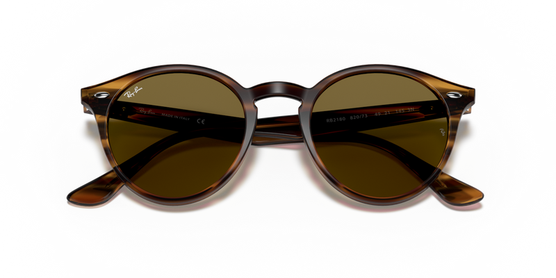 Ray-Ban RB2180 Round Unisex Lifestyle Sunglasses - Striped Red Havana / Dark Brown Lens