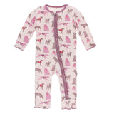 KicKee Pants Bamboo Print Muffin Ruffle Coverall with Zipper