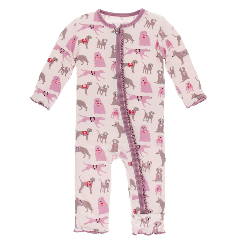 KicKee Pants Bamboo Print Muffin Ruffle Coverall with Zipper