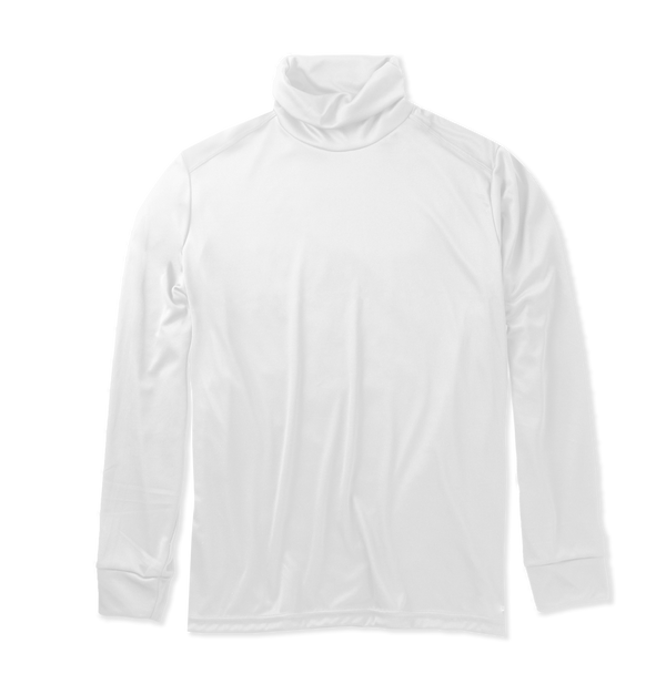 Hot Chillys Men Peachskins Roll T-Neck base layer, featuring a mock neck design and lightweight, warm microfiber polyester fabric. White