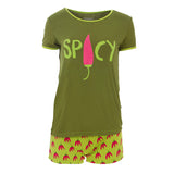 Kickee Pants Women's Print Short Sleeve Fitted Pajama Set with Shorts