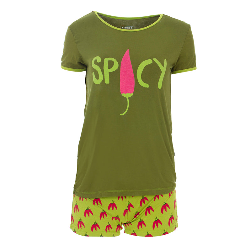 Kickee Pants Women's Print Short Sleeve Fitted Pajama Set with Shorts