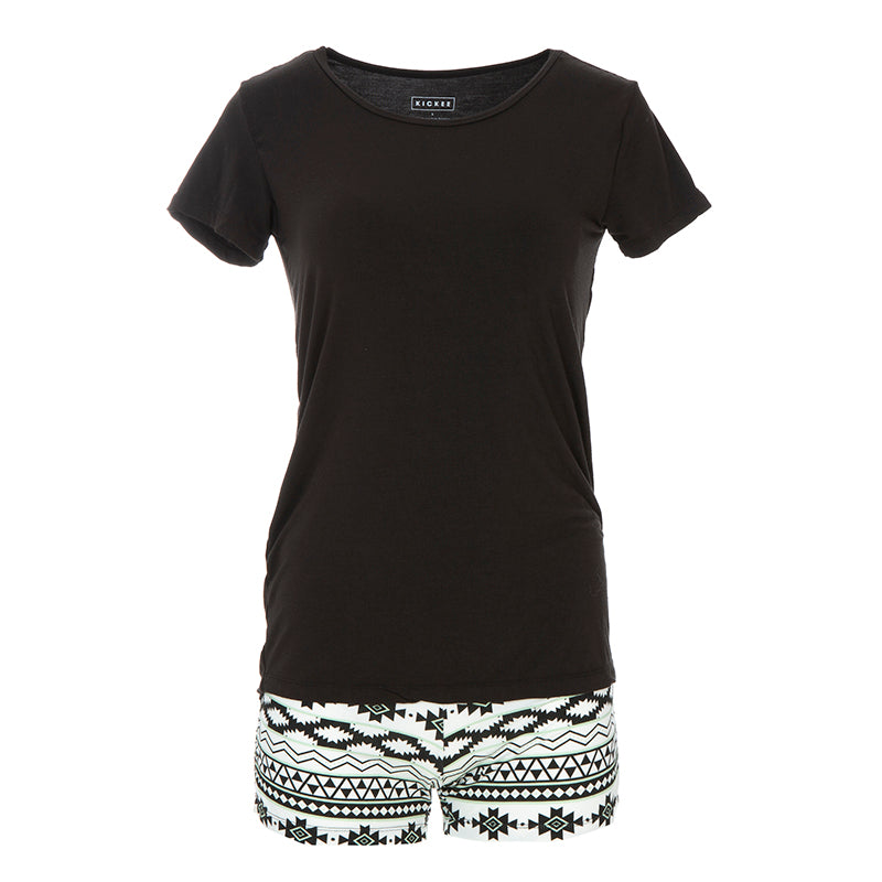 Kickee Pants Women's Print Short Sleeve Fitted Pajama Set with Shorts