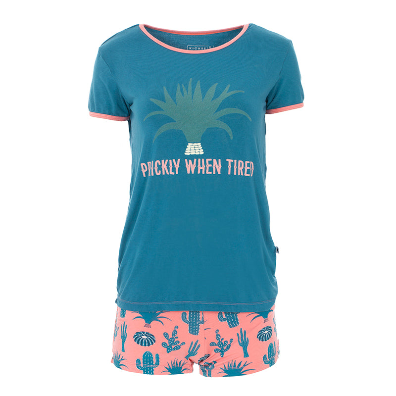 Kickee Pants Women's Print Short Sleeve Fitted Pajama Set with Shorts