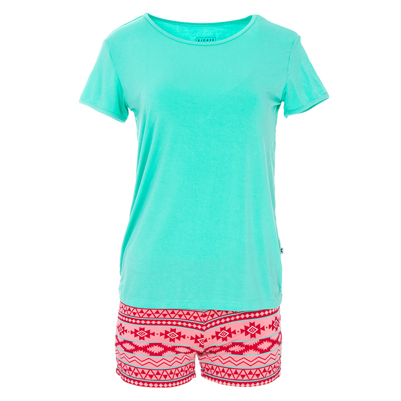 Kickee Pants Women's Print Short Sleeve Fitted Pajama Set with Shorts