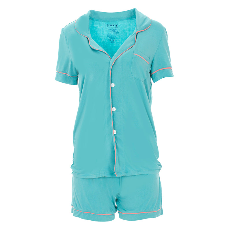 Kickee Pants Women's Solid Short Sleeve Collared Pajama Set with Shorts