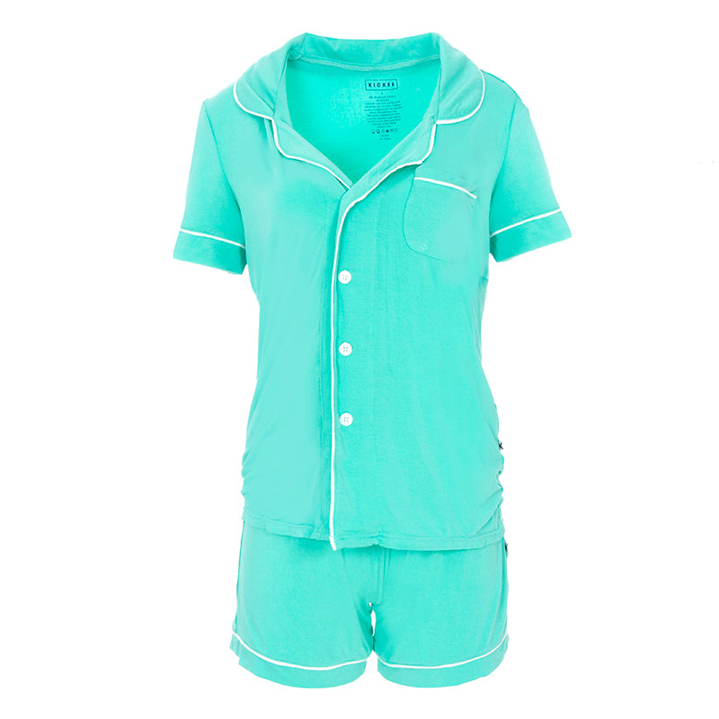 Kickee Pants Women's Solid Short Sleeve Collared Pajama Set with Shorts