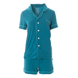 Kickee Pants Women's Solid Short Sleeve Collared Pajama Set with Shorts