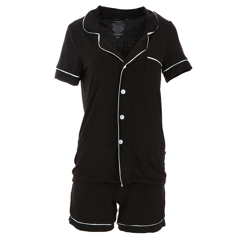 Kickee Pants Women's Solid Short Sleeve Collared Pajama Set with Shorts