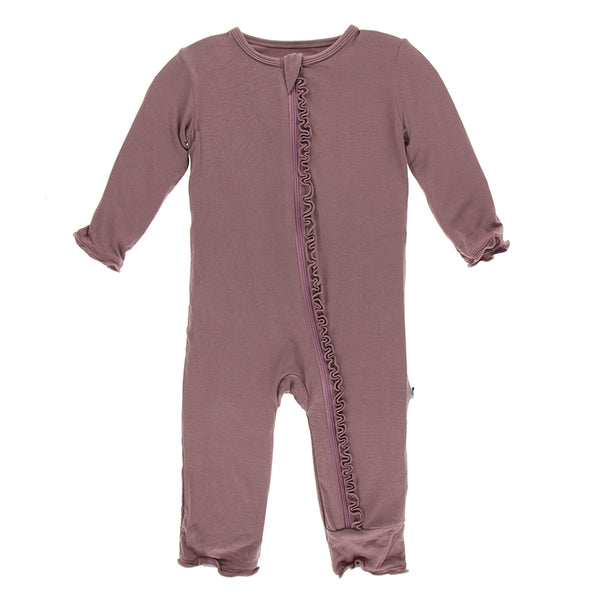 Kickee Pants Solid Muffin Ruffle Coverall with Zipper