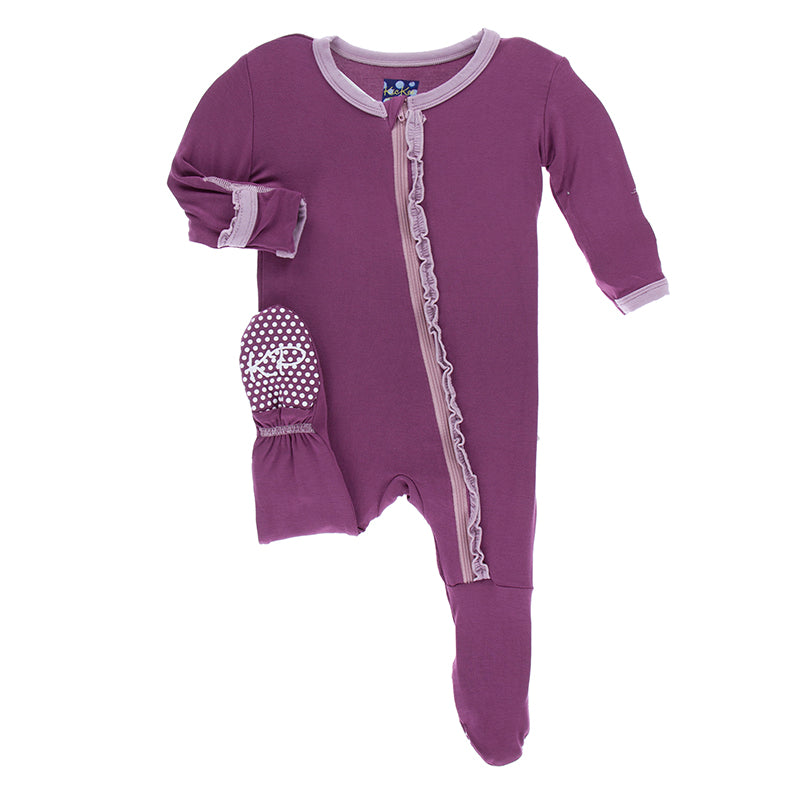 Kickee Pants Solid Muffin Ruffle Footie with Zipper