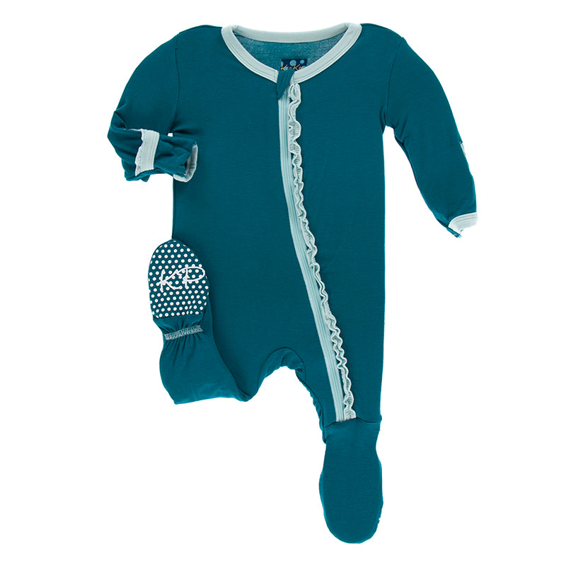 Kickee Pants Solid Muffin Ruffle Footie with Zipper
