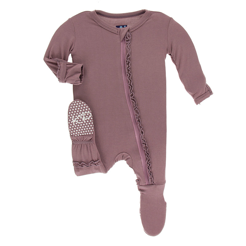 Kickee Pants Solid Muffin Ruffle Footie with Zipper