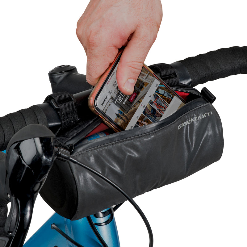 the handlebar bag is perfect for storage your phone when your ride long cycling roads 