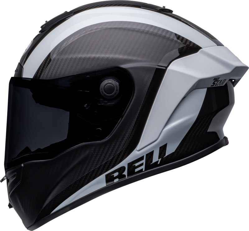 BELL Race Star Flex DLX Adult Street Motorcycle Helmet with ProTint shield. Matte gloss black white