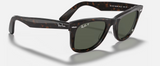 Ray-Ban Wayfarer Classic sunglasses in various colors with polarized and gradient lenses, featuring acetate frames and iconic logo.